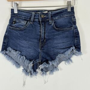 KanCan Womens 3 25 Cut Off Fringe KC6033M 10" Midrise Denim Jeans Shorty Shorts